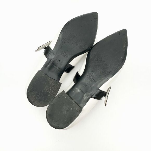 PRADA Mary Jane Cap Pointed Toe Ballet Flats Size 37 US 6.5 White Black Pink - Picture 10 of 10